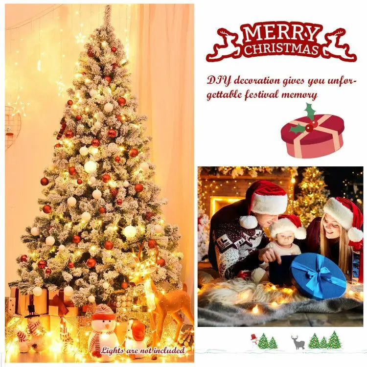 7.5 Feet Snow-Flocked Artificial Christmas Tree with 1346 Tips Hinged and Foldable Base