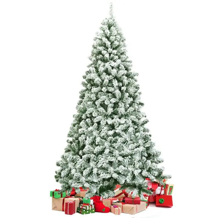 7.5 Feet Snow-Flocked Artificial Christmas Tree with 1346 Tips Hinged and Foldable Base