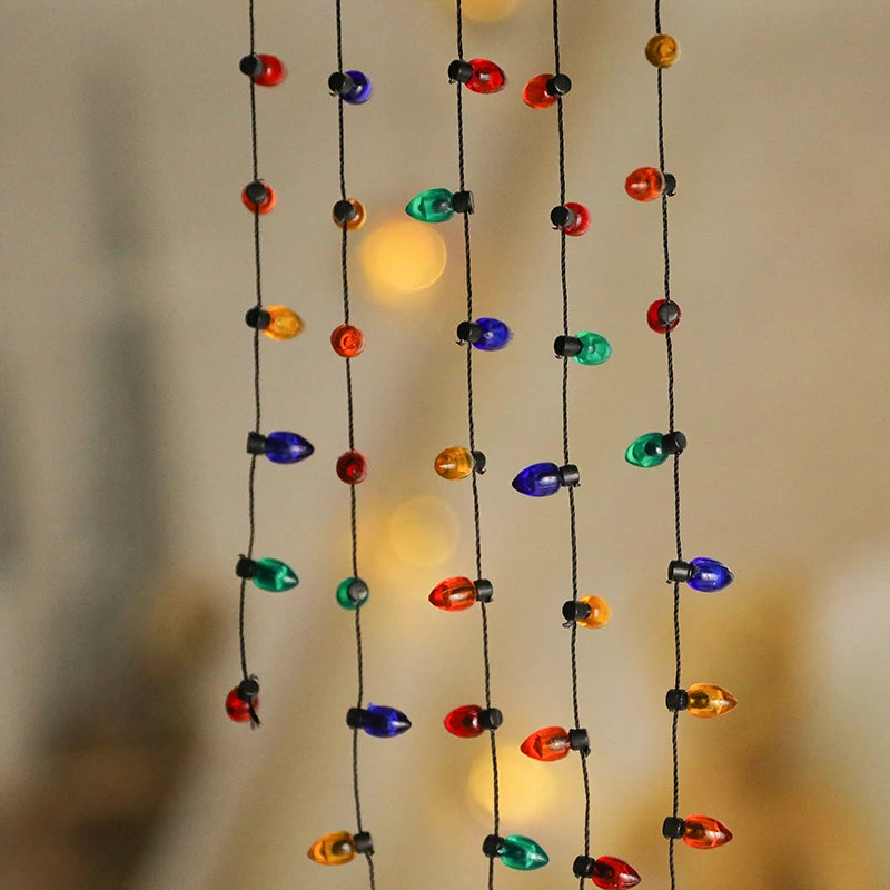 Christmas Fake Light String Xmas Wreath DIY Color Bulb Ornament Pendant Dollhouse Miniature Home Decor Xmas New Year Party Decor