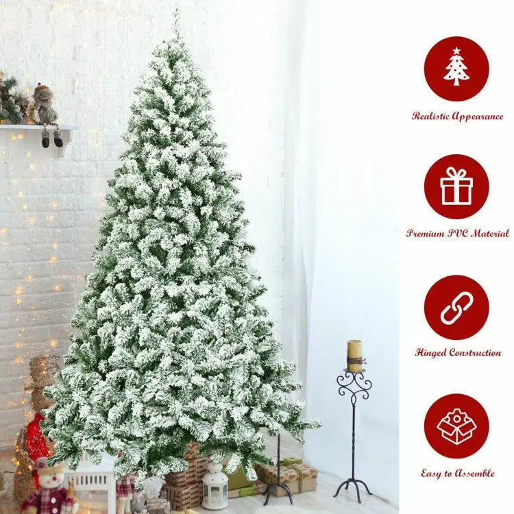 7.5 Feet Snow-Flocked Artificial Christmas Tree with 1346 Tips Hinged and Foldable Base