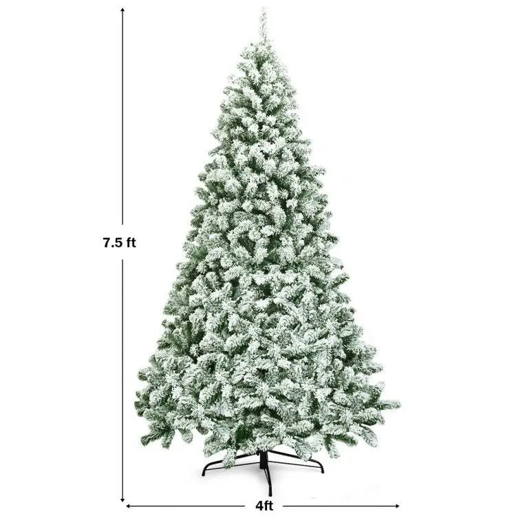 7.5 Feet Snow-Flocked Artificial Christmas Tree with 1346 Tips Hinged and Foldable Base